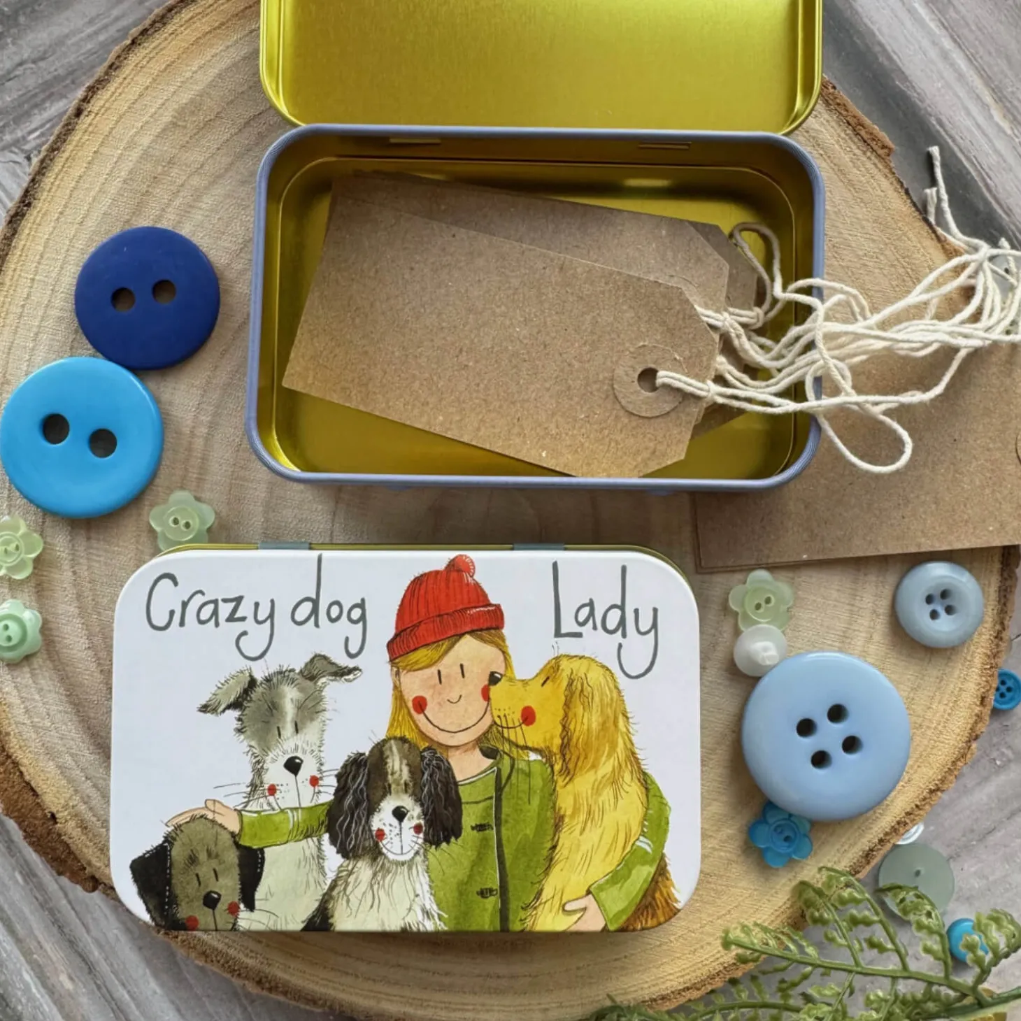 Alex Clark Small Rectangular Tin - Crazy Dog Lady