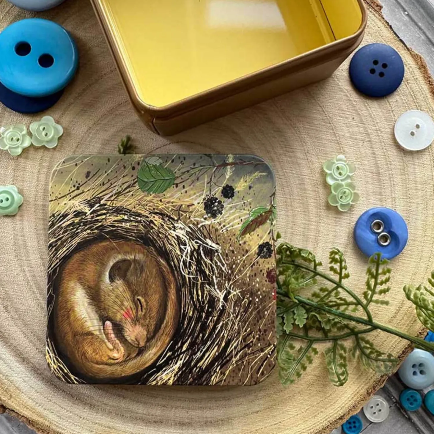 Alex Clark Small Square Tin - Sleeping Dormouse