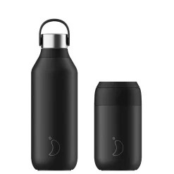 Chilly's Series 2 500ml Hydration Reusable Water Bottle & 34cl Coffee Cup Set - Abyss Black