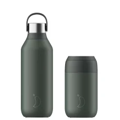 Chilly's Series 2 500ml Hydration Reusable Water Bottle & 34cl Coffee Cup Set - Pine Green