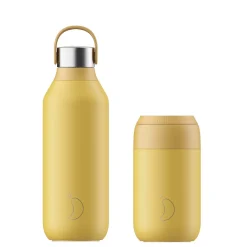 Chilly's Series 2 500ml Hydration Reusable Water Bottle & 34cl Coffee Cup Set - Pollen Yellow