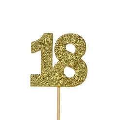 Creative Party Glitter No. 18 Numeral Moulded Cupcake Toppers - Gold