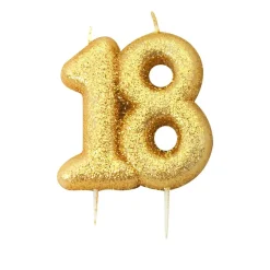 Creative Party Glitter Numeral Moulded Gold Pick Candle - Age 18
