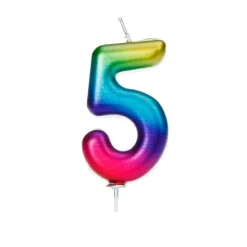 Creative Party Metallic Numeral Moulded Rainbow Pick Candle - Age 5