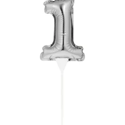 Creative Party No. 1 Self-Inflating Mini Balloon Cake Topper - Silver