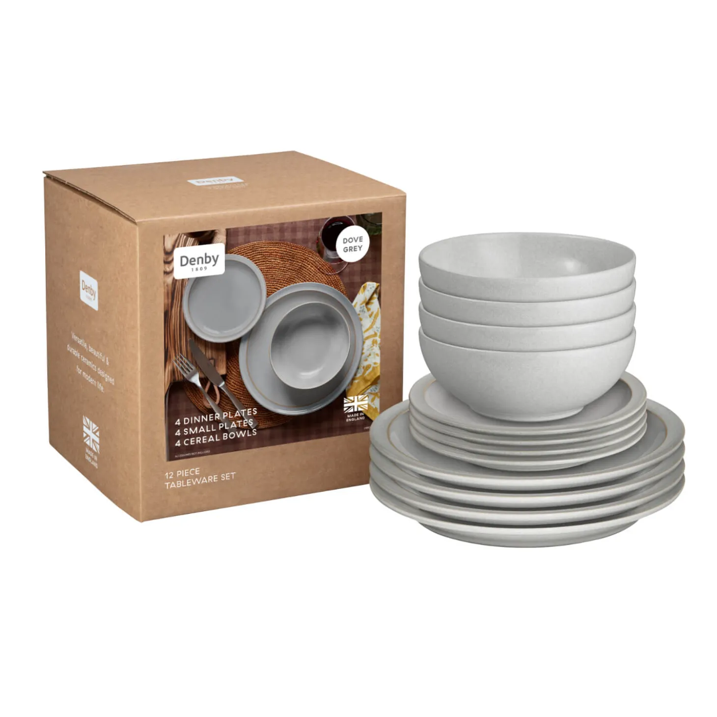 Denby Stoneware 12-Piece Dinnerware Set - Dove Grey