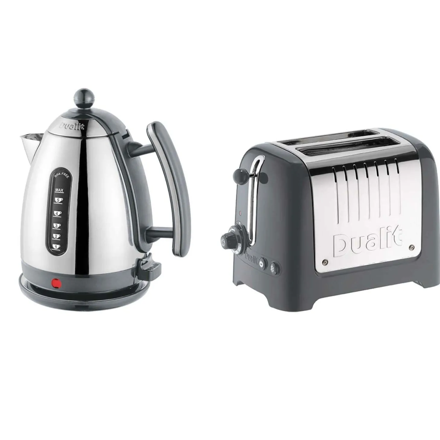 Dualit Lite Jug Kettle & 2 Slice Toaster Set - Polished Grey