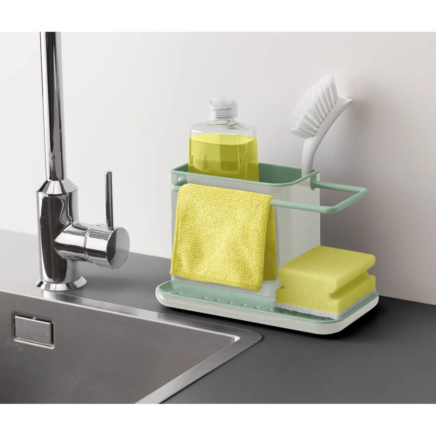 Joseph Joseph Caddy Sink Tidy - Light Stone & Sage Green