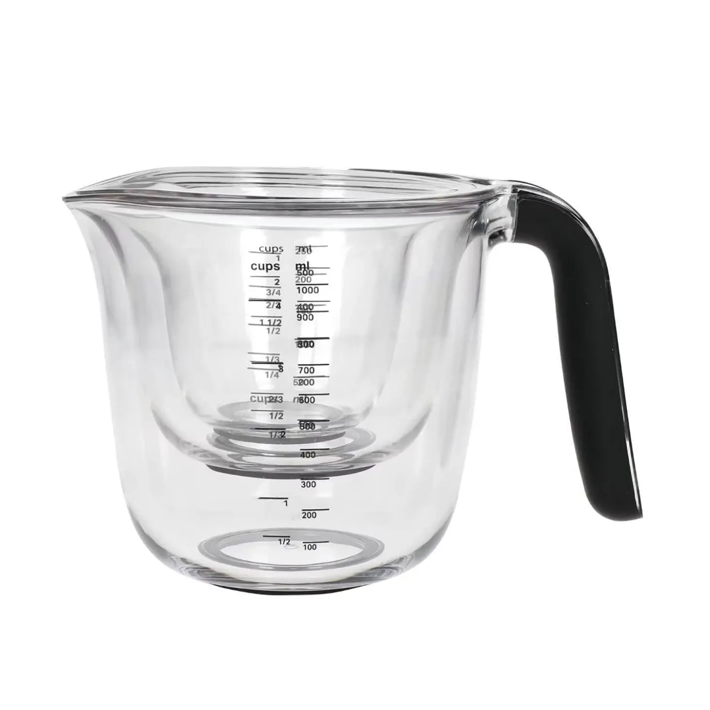 KitchenAid Clear Plastic Stackable 3 Piece Measuring Jug Set - Black Handle