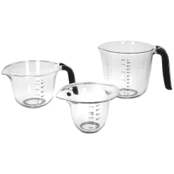 KitchenAid Clear Plastic Stackable 3 Piece Measuring Jug Set - Black Handle