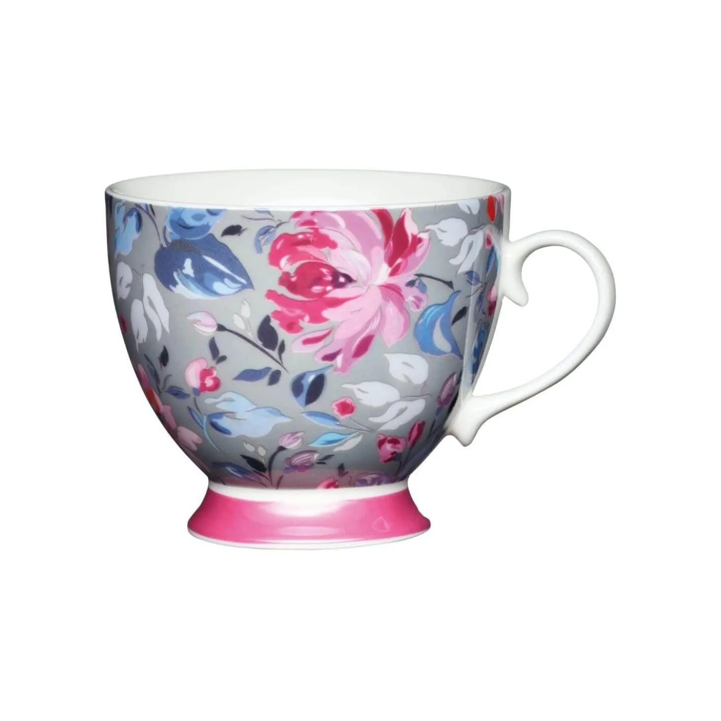 KitchenCraft 400ml Footed Mug - Grey Floral