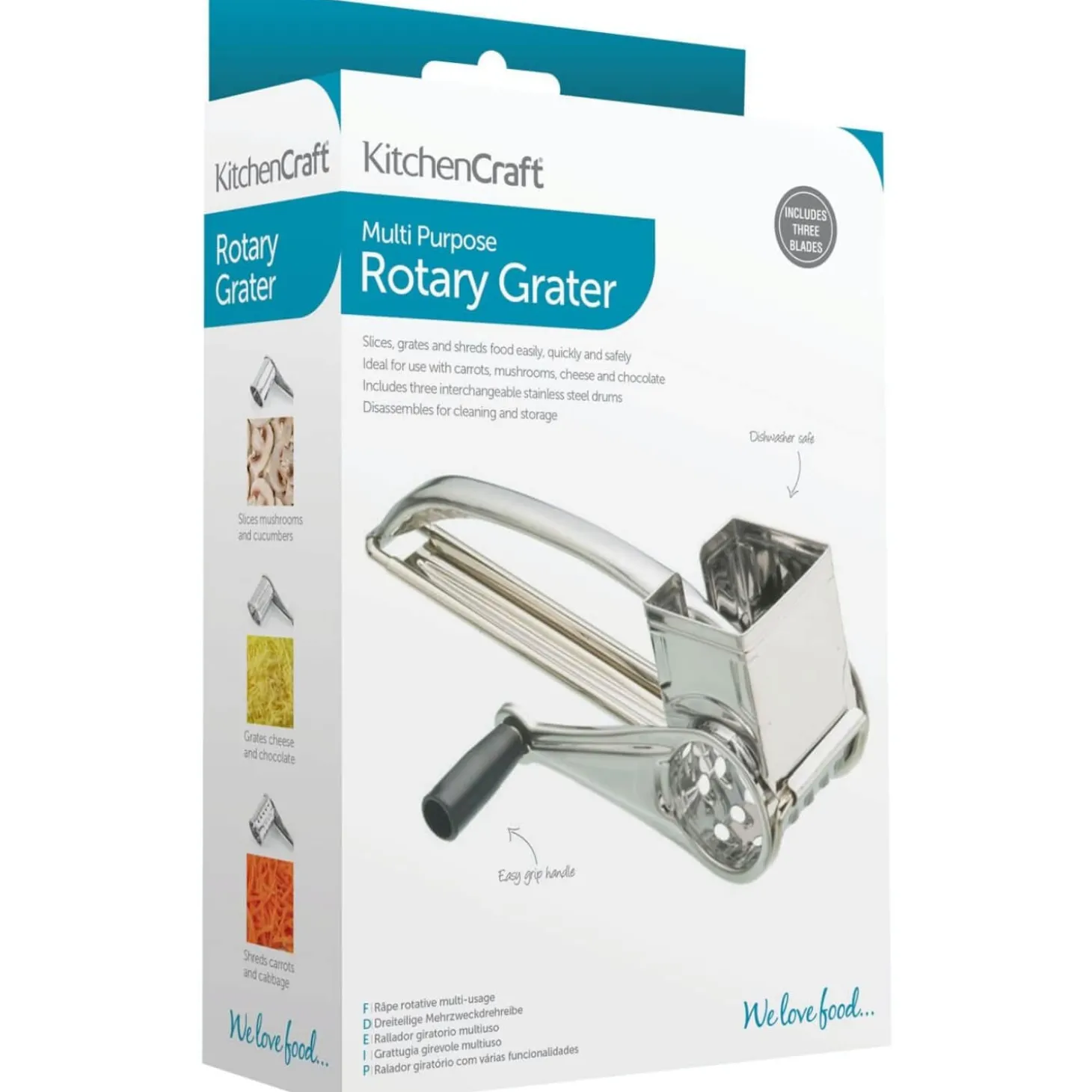 KitchenCraft Multi-Purpose 3 Drum Rotary Grater