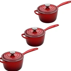 Le Creuset Signature Cast Iron 3 Piece Saucepan Set - Cerise