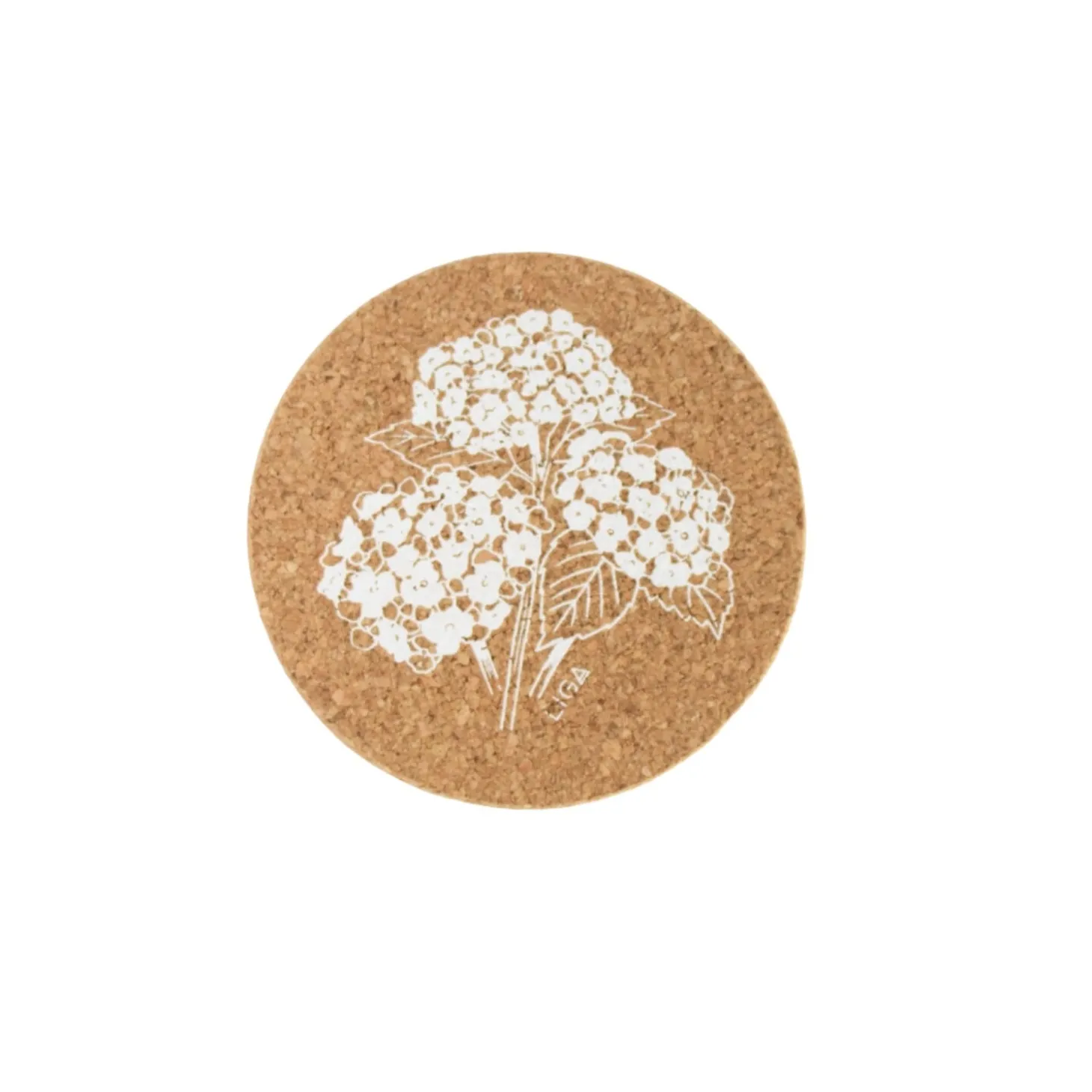 Liga Round Cork Coaster - Hydrangea - White