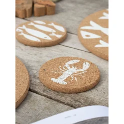 Liga Round Cork Coaster - Lobster - White