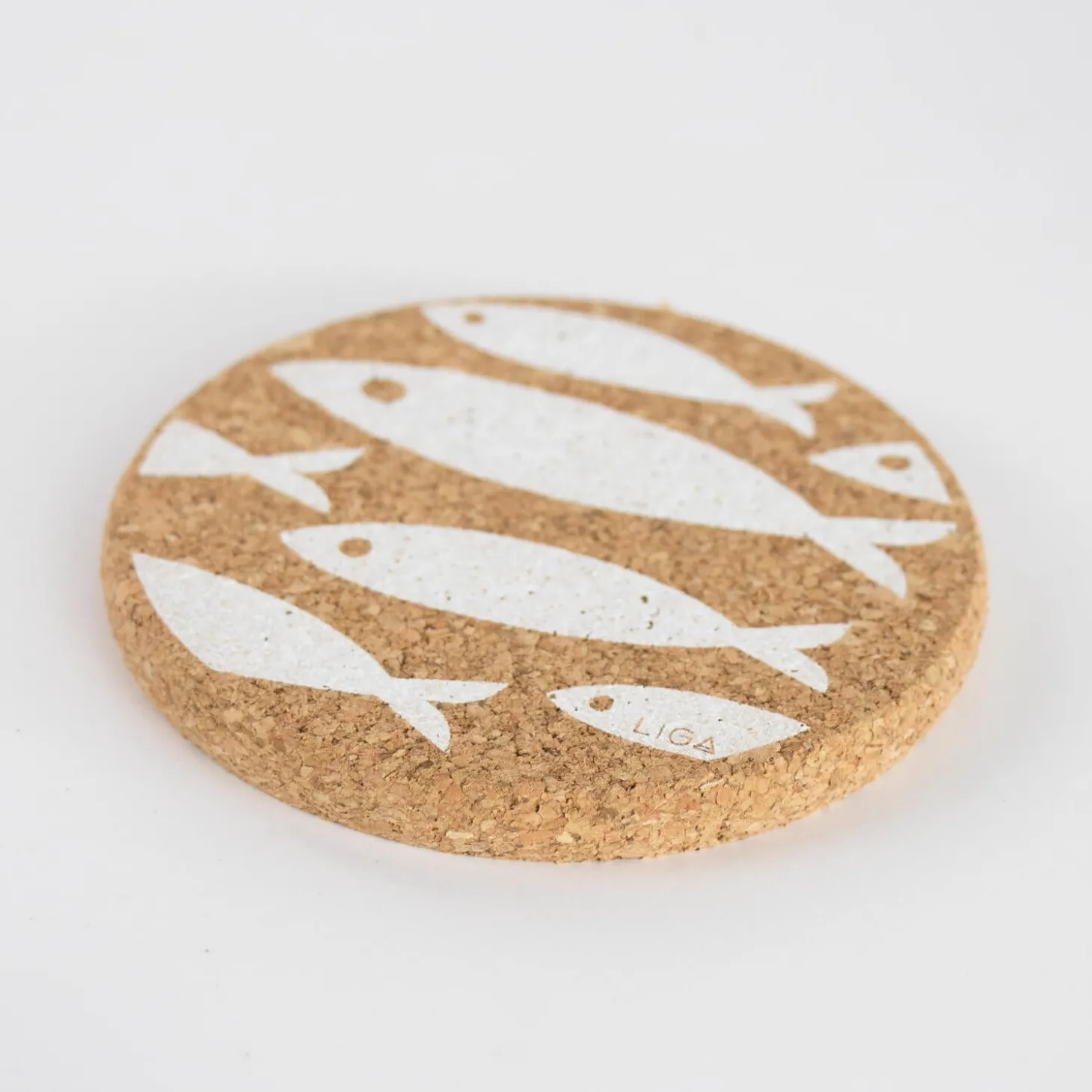Liga Round Cork Coaster - Mackerel - White