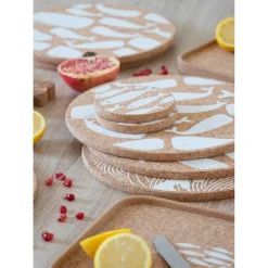Liga Round Cork Coaster - Mackerel - White
