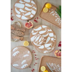 Liga Round Cork Coaster - Mackerel - White