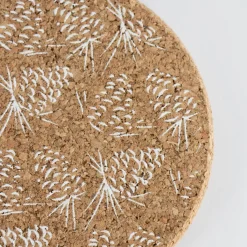 Liga Round Cork Coaster - Pinecone - White