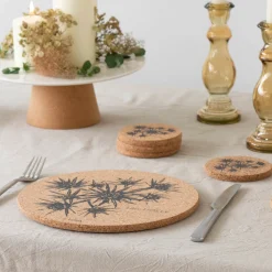 Liga Round Cork Coaster - Sea Holly - Grey