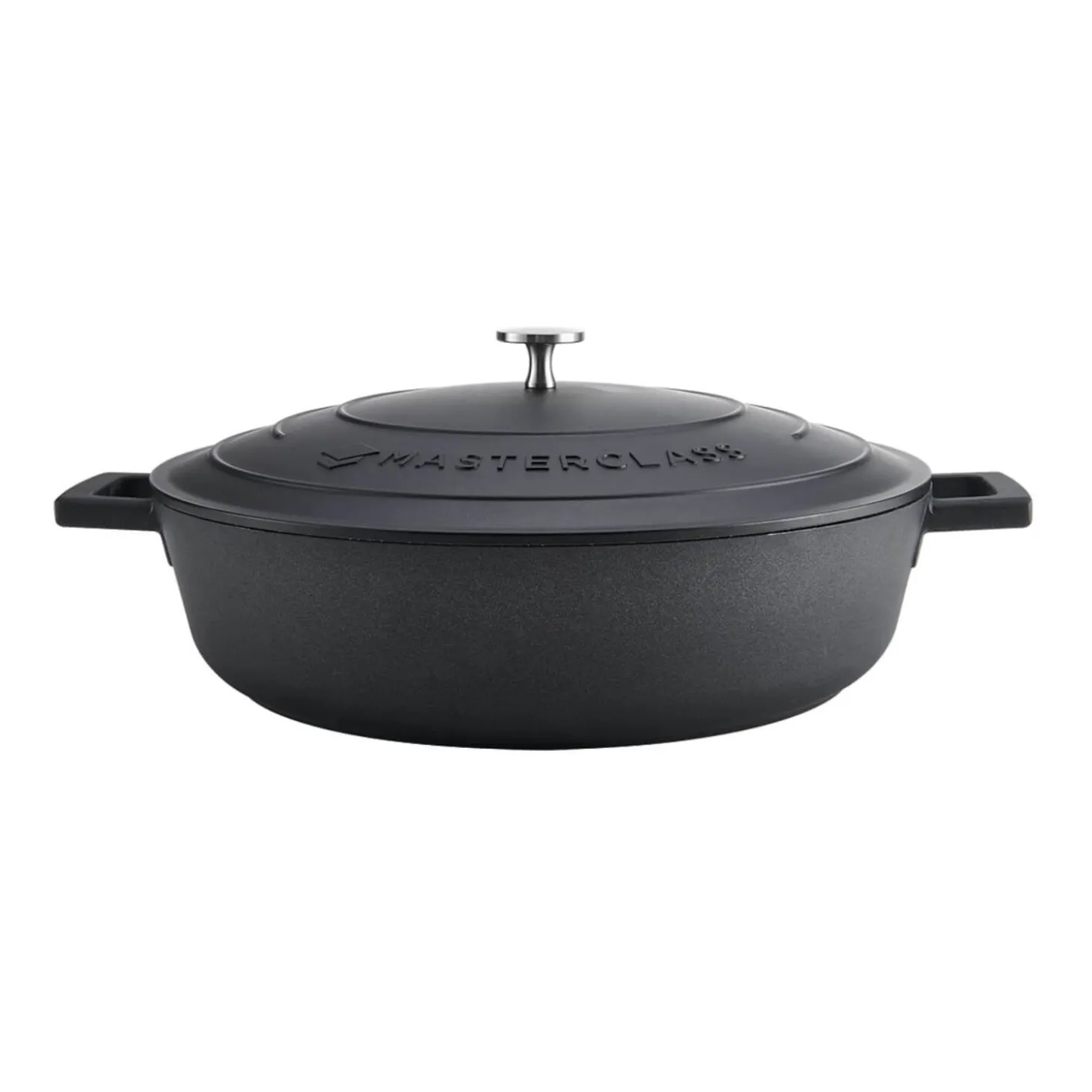 Masterclass Cast Aluminium 32cm Lightweight Shallow Round Casserole Dish - Black