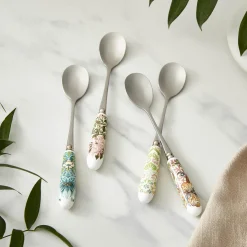 Morris & Co Set Of Four Tea Spoons With Porcelain Handle