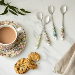 Morris & Co Set Of Four Tea Spoons With Porcelain Handle