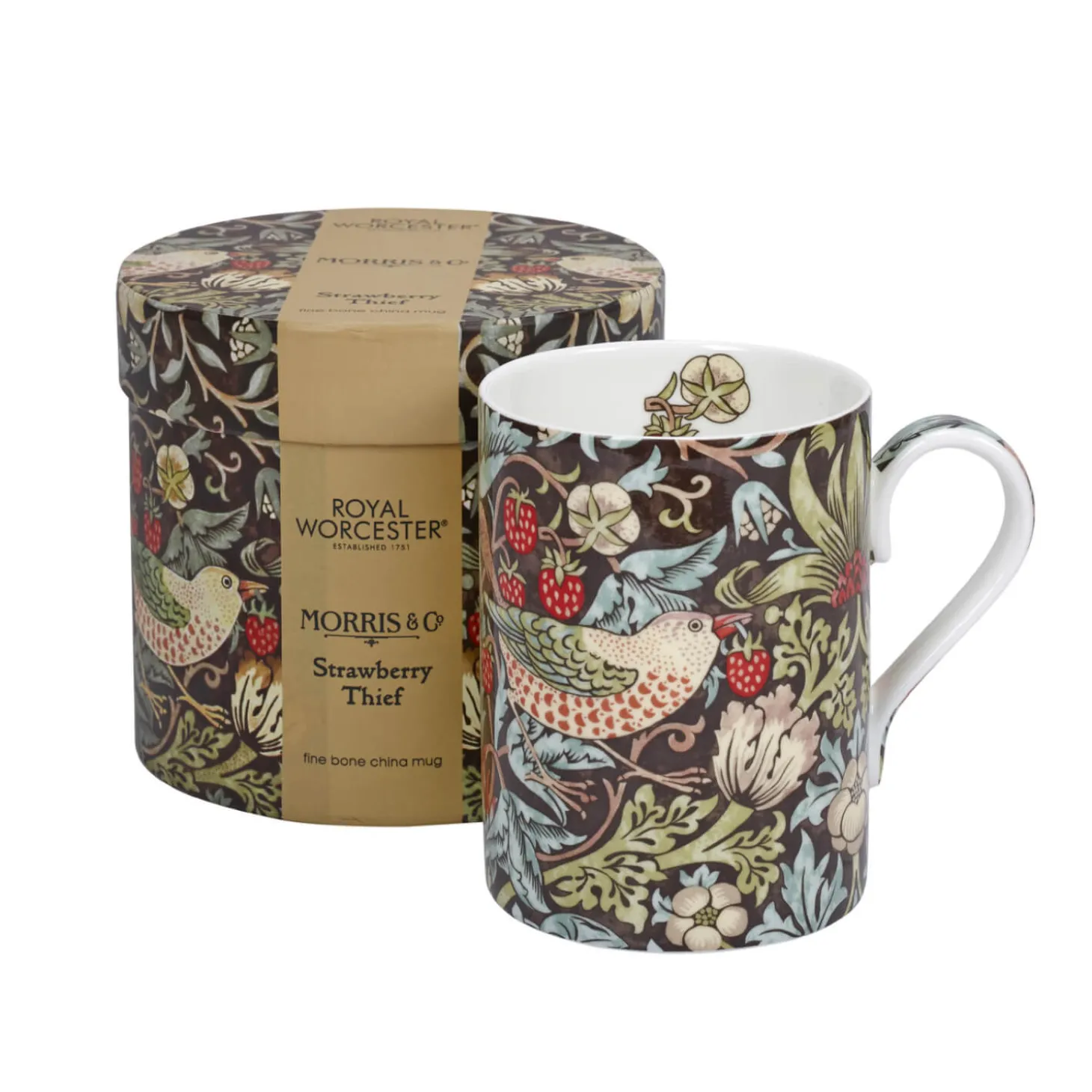 Morris & Co Strawberry Thief 340ml Porcelain Mug - Chocolate Slate