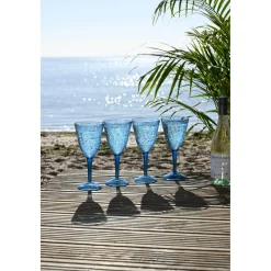 Navigate Linear Acrylic Set of 4 Wine Glasses - Blue
