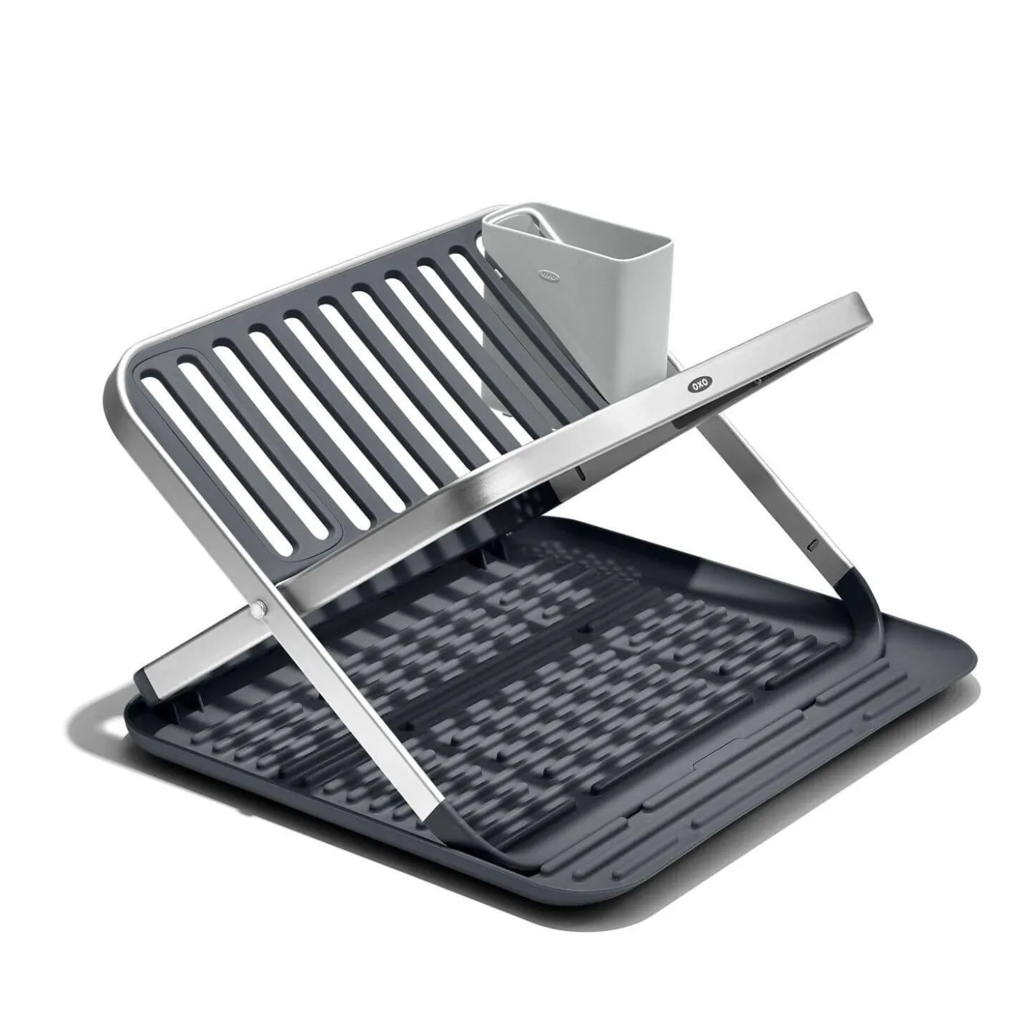 OXO Good Grips Aluminium Fold Flat Dish Rack - Grey