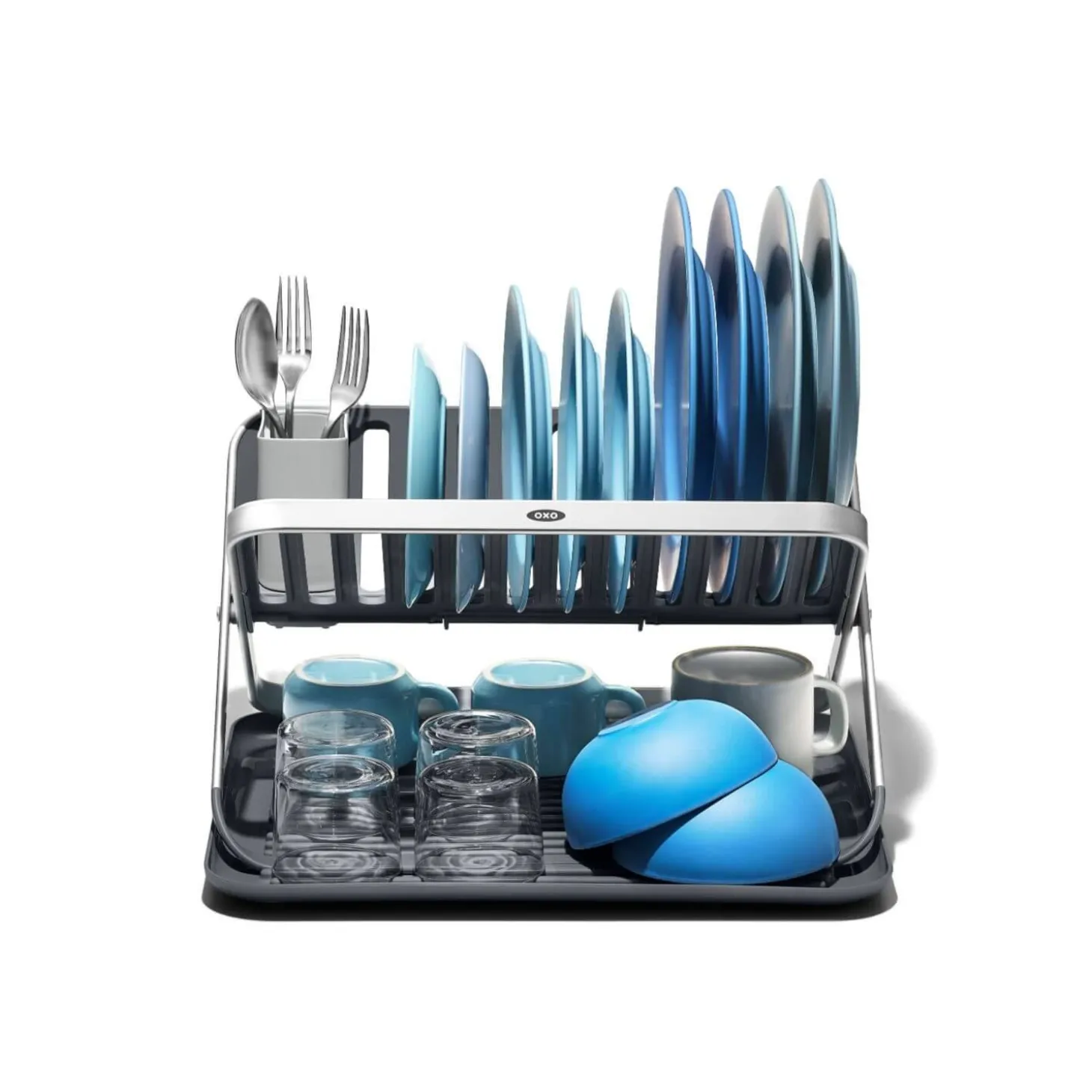 OXO Good Grips Aluminium Fold Flat Dish Rack - Grey