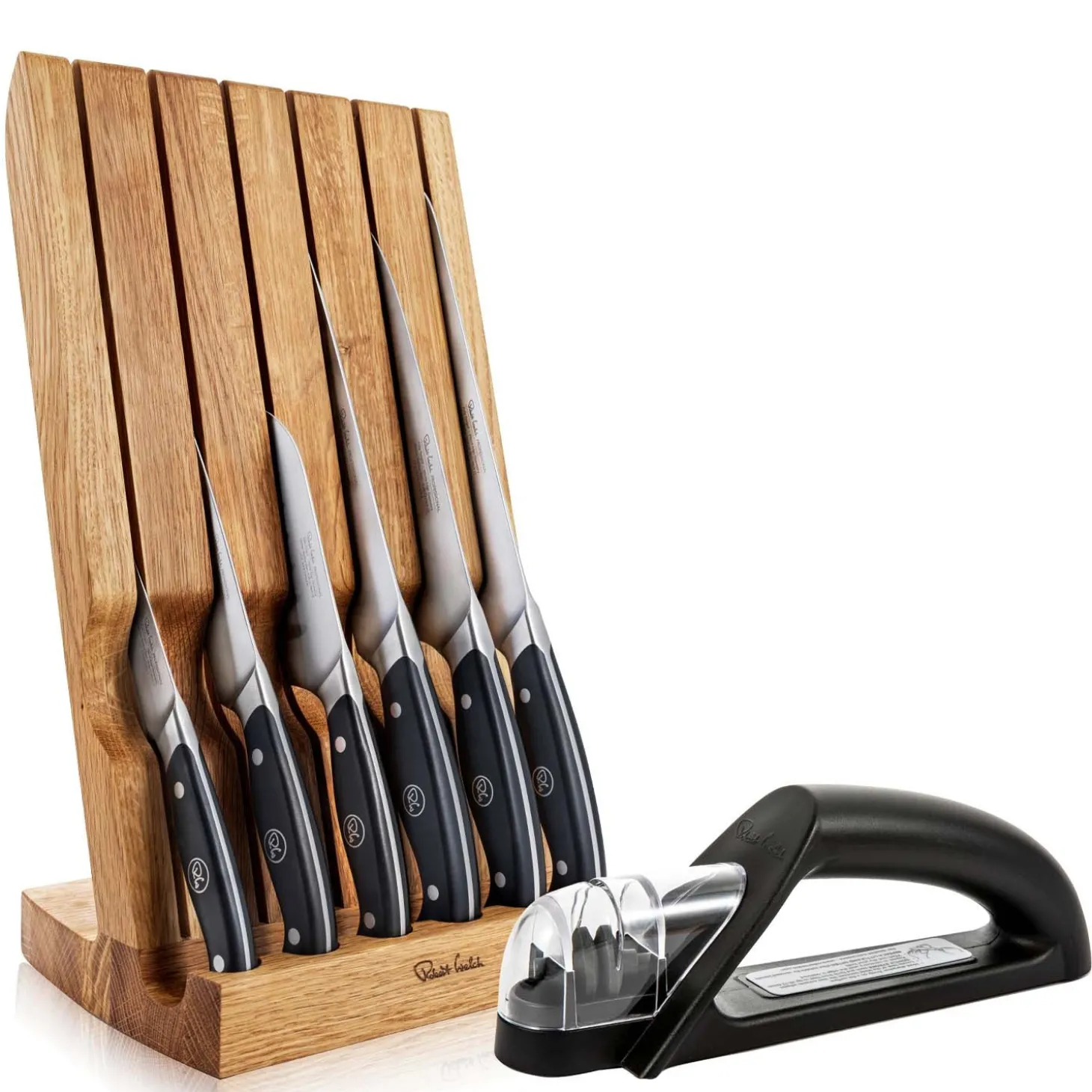 Robert Welch Professional V Angle 7-Piece Knife Block & Signature Handheld Sharpener Set