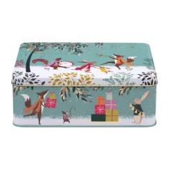 Sara Miller Christmas Deep Rectangular Tin - Woodland Tales - Blue