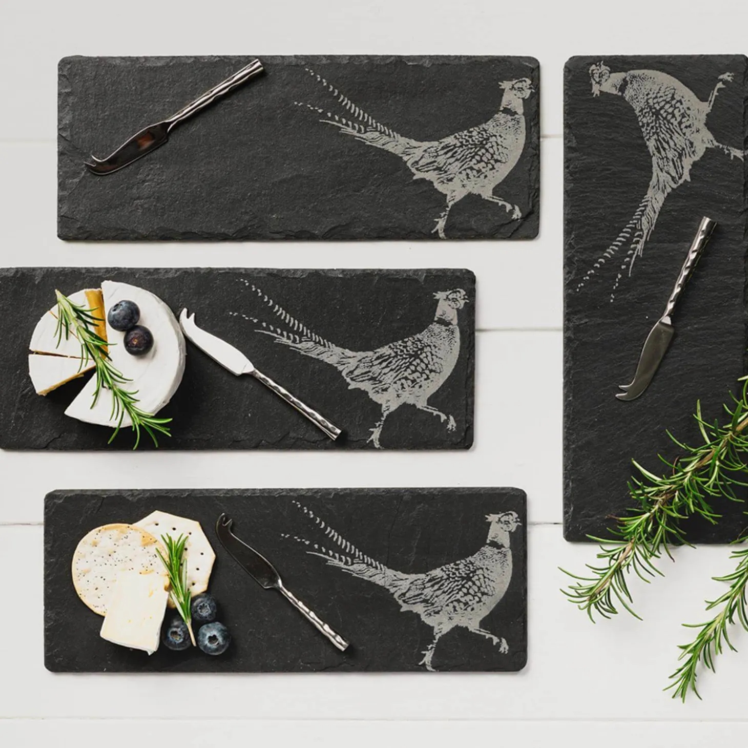 Selbrae House 4-Piece Mini Slate Cheese Board & Knife Set - Pheasant