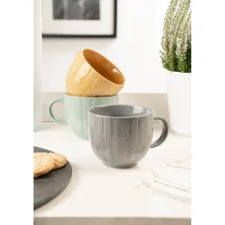 Siip Embossed Knit Stoneware 420ml Mug - Grey