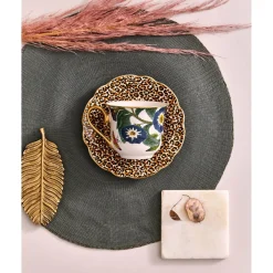 Spode Creatures of Curiosity Fluted Tea Cup & Saucer - Floral / Leopard