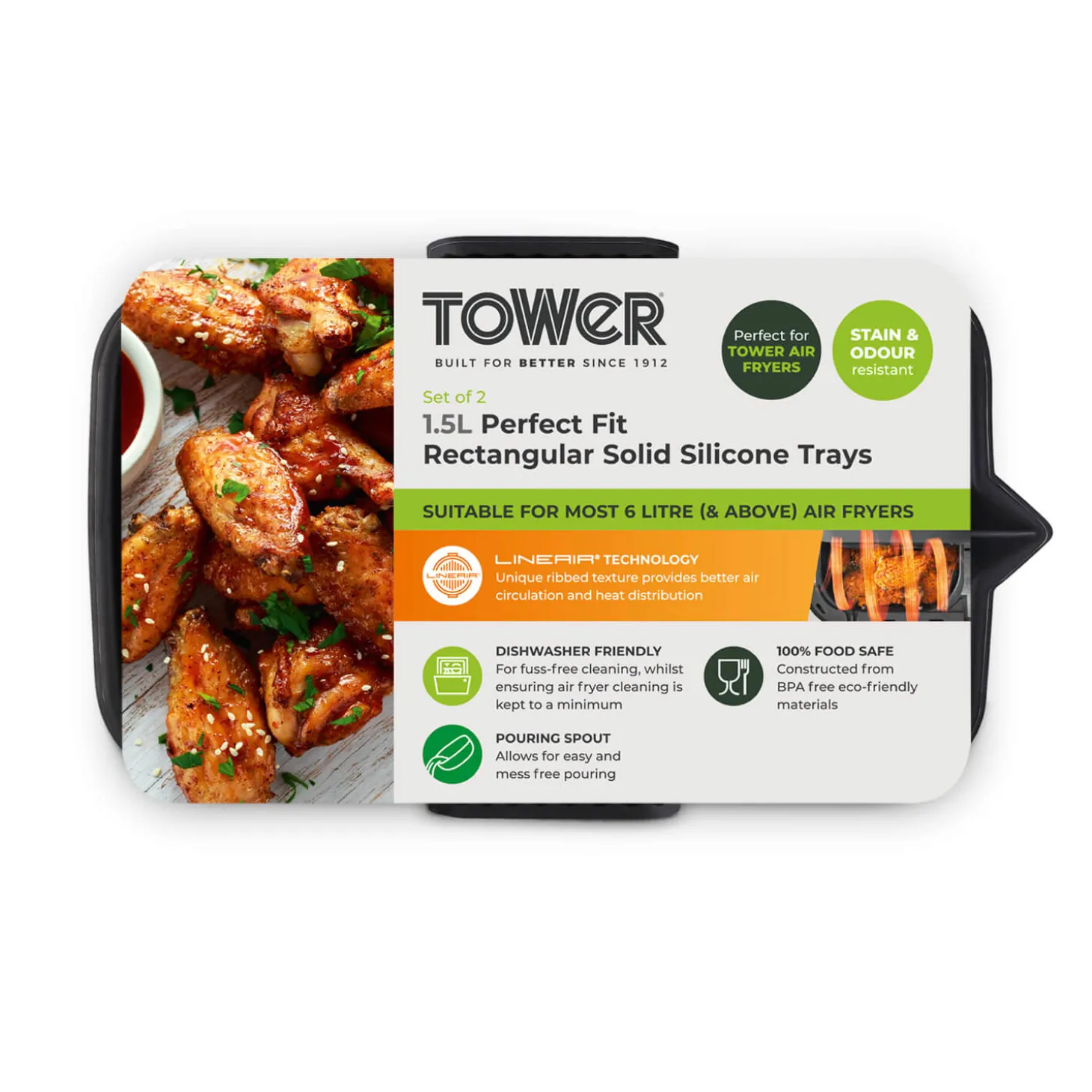 Tower Air Fryer Rectangular Solid Trays - Pack of 2