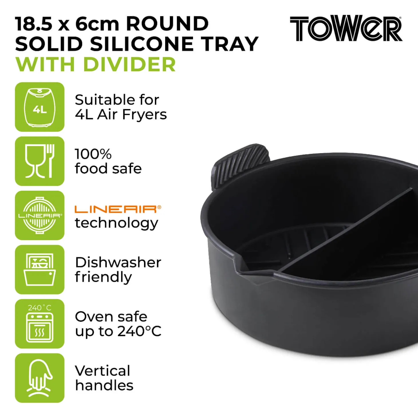 Tower Air Fryer Round Solid Tray with Divider