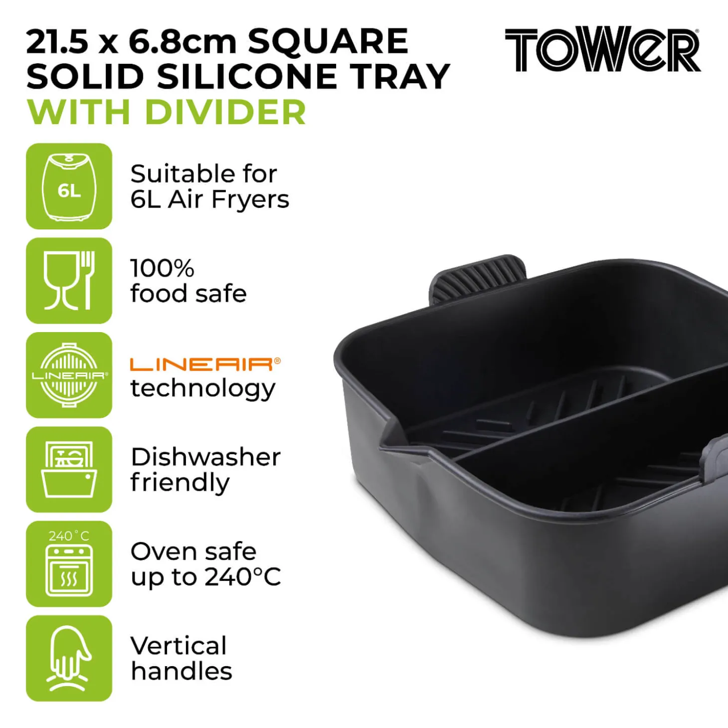 Tower Air Fryer Square Solid Tray with Divider
