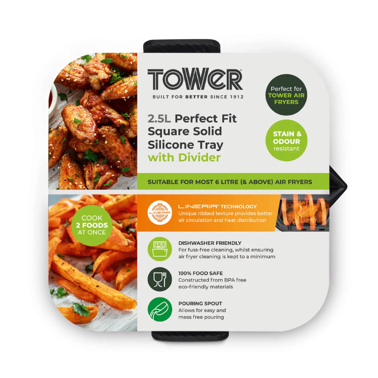 Tower Air Fryer Square Solid Tray with Divider