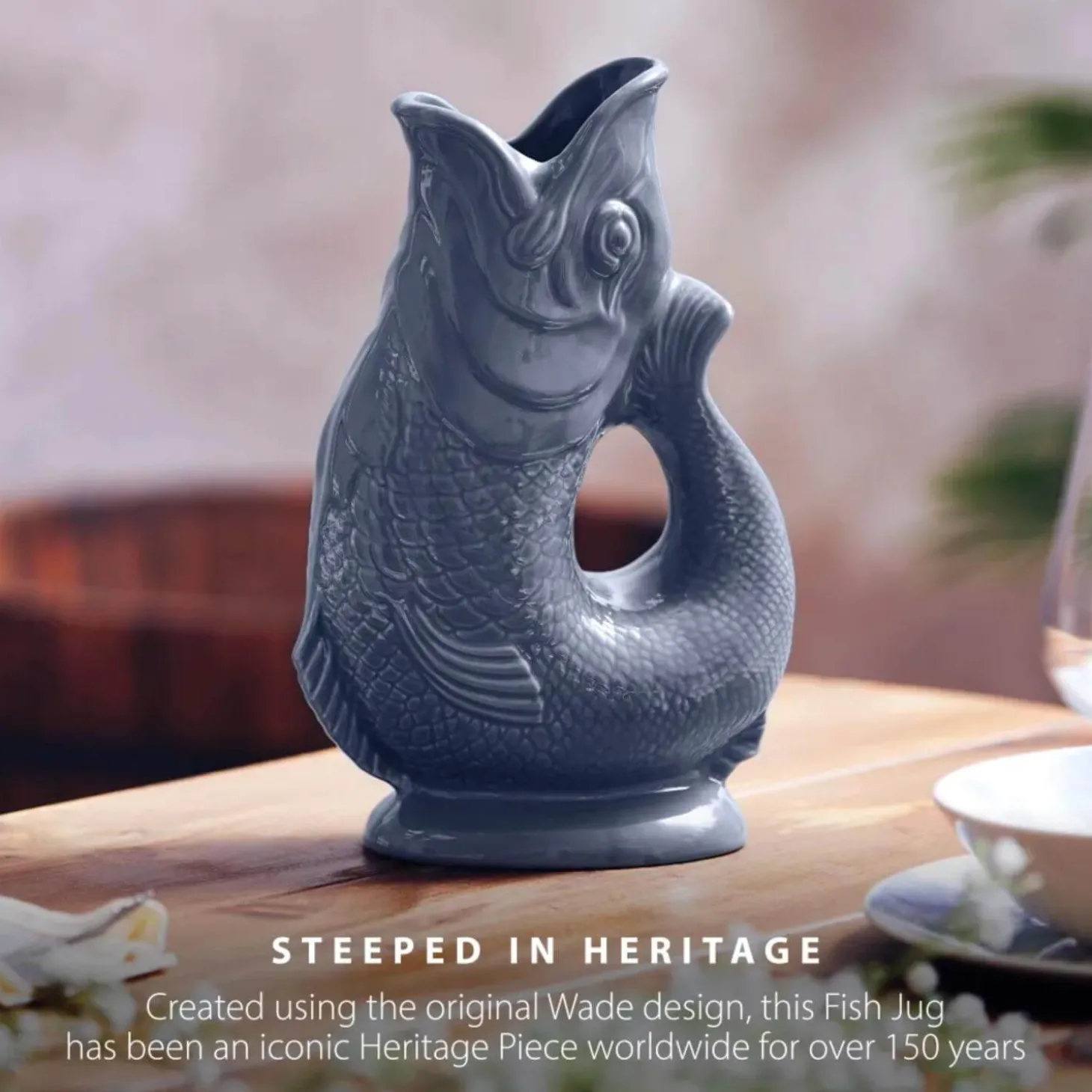 Wade Fish Earthenware 0.6 Litre Gluggle Jug - French Grey