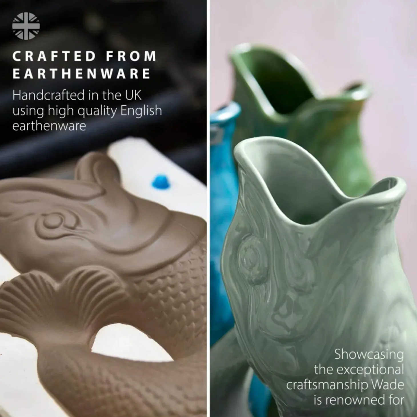 Wade Fish Earthenware 0.6 Litre Gluggle Jug - Sage