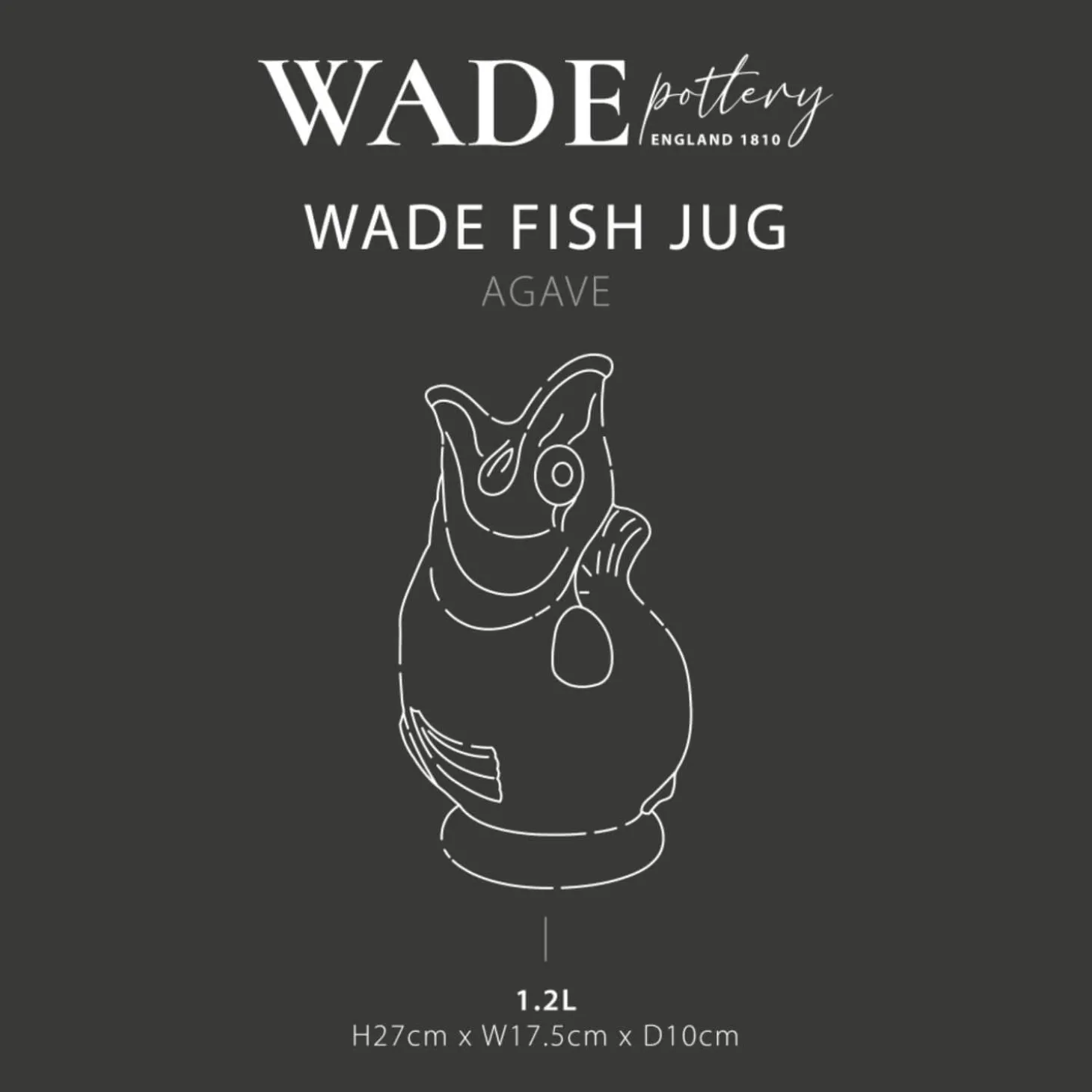 Wade Fish Earthenware 1.2 Litre Gluggle Jug - Agave