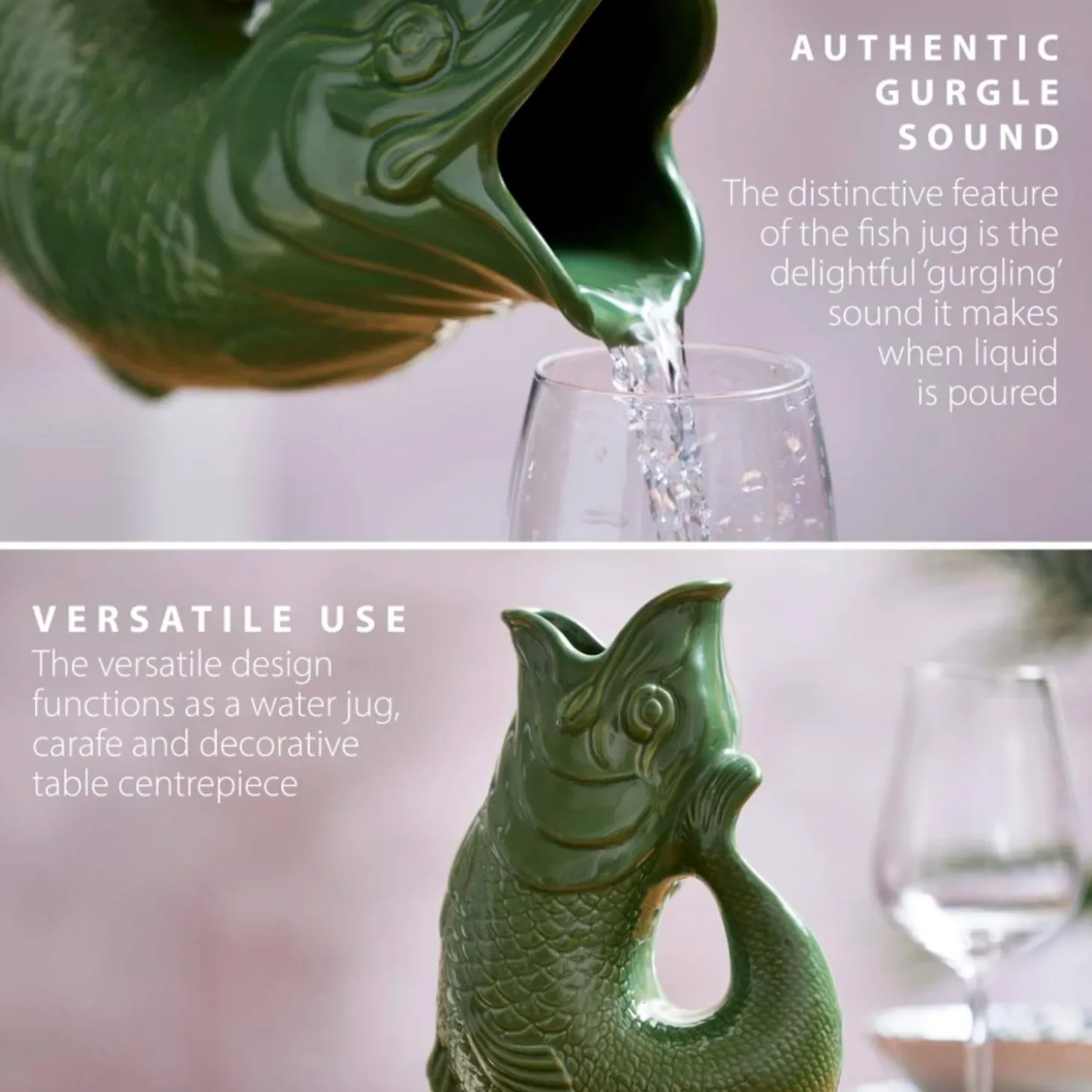 Wade Fish Earthenware 1.2 Litre Gluggle Jug - Forest Green