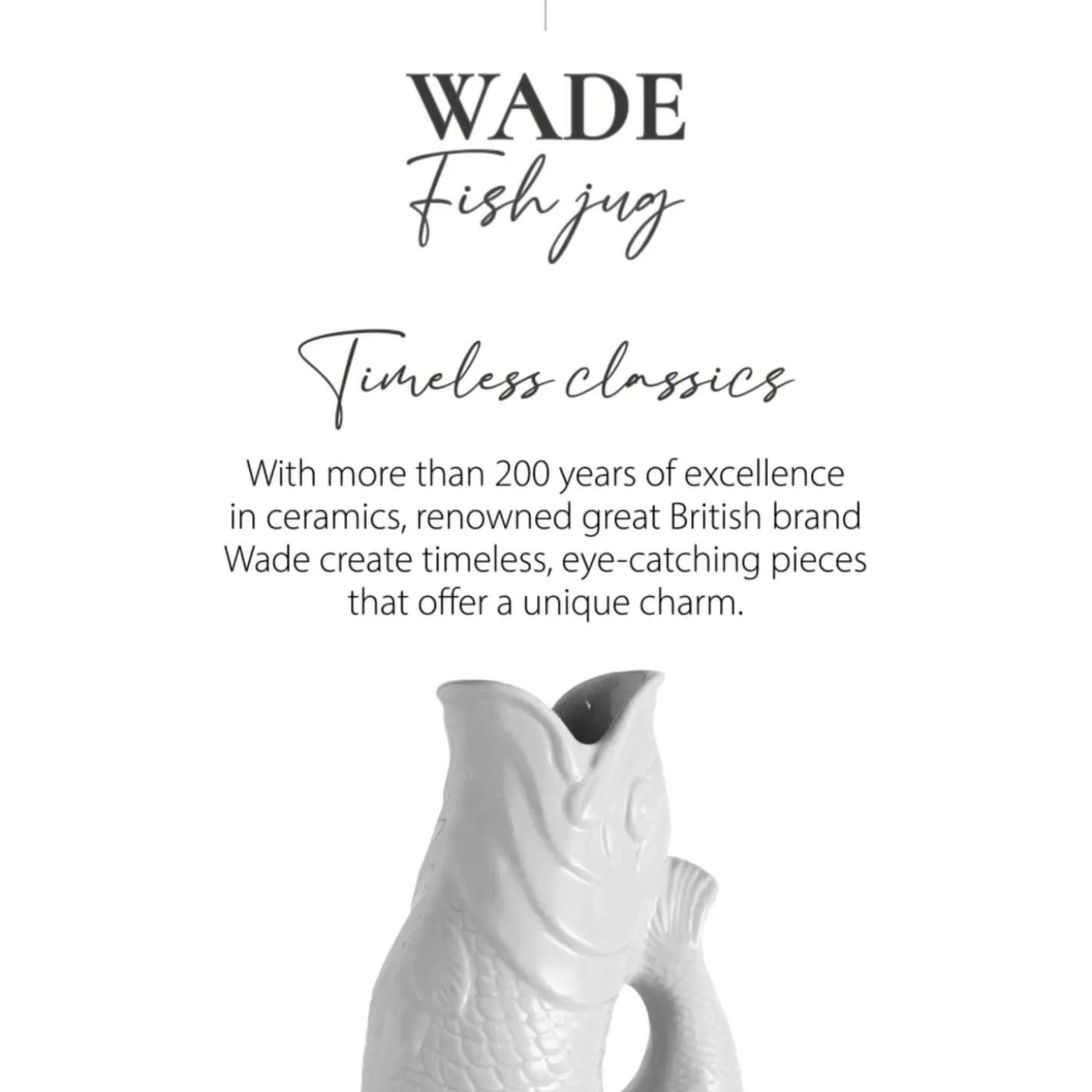 Wade Fish Earthenware 1.2 Litre Gluggle Jug - White